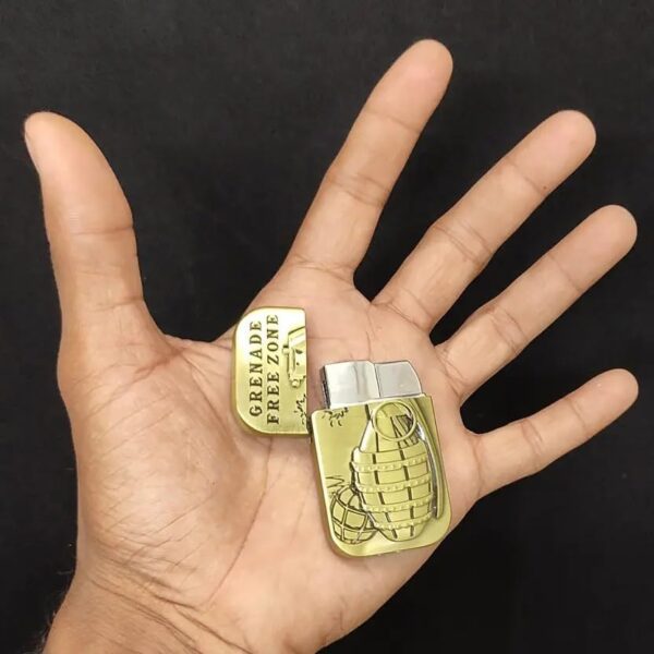JPack Grenade Print Windproof Refillable Cigarette Pocket Lighter with Metal Finish (Golden) - Image 3