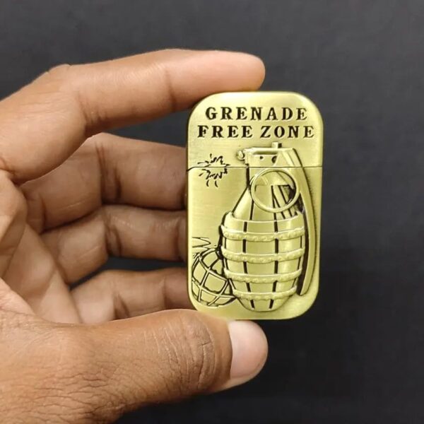 JPack Grenade Print Windproof Refillable Cigarette Pocket Lighter with Metal Finish (Golden) - Image 4