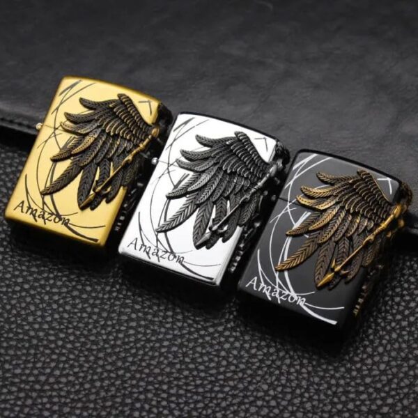 JPack Angel Print Desue Lightign Refillable Cigarette Pocket Lighter (Angel-Wings-Black) - Image 5