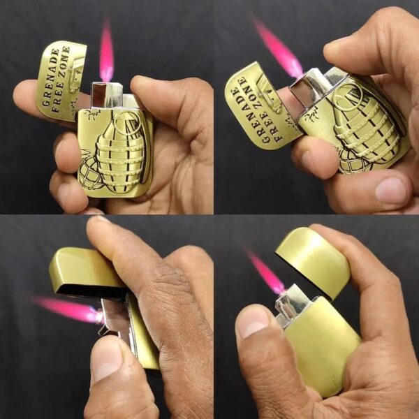 JPack Grenade Print Windproof Refillable Cigarette Pocket Lighter with Metal Finish (Golden) - Image 2
