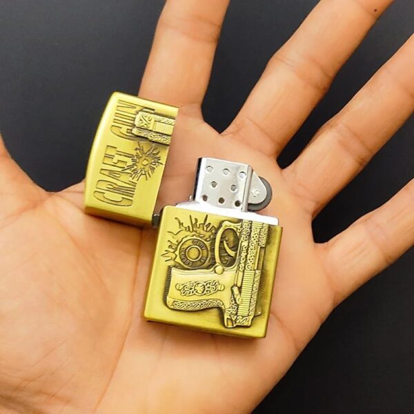 JPack Gun Print Windproof Refillable Cigarette Pocket Lighter with Metal Finish (Golden) - Image 4