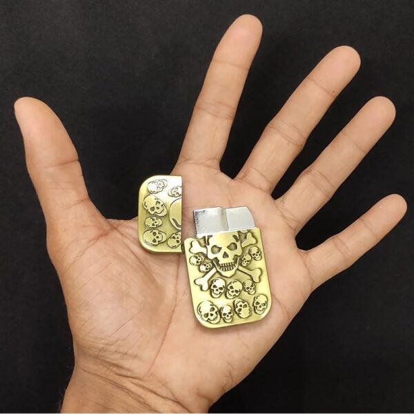 JPack Skull Print Windproof Refillable Cigarette Pocket Lighter with Metal Finish (Golden) - Image 3