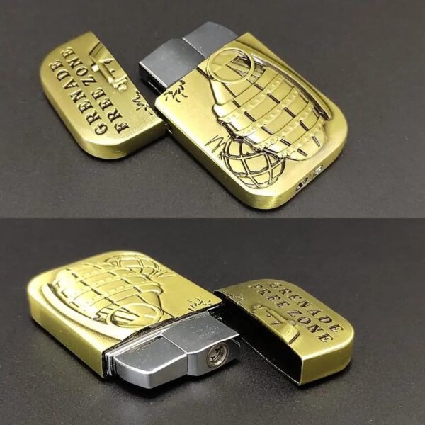 JPack Grenade Print Windproof Refillable Cigarette Pocket Lighter with Metal Finish (Golden) - Image 5