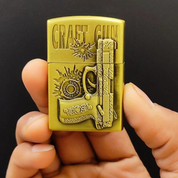 JPack Gun Print Windproof Refillable Cigarette Pocket Lighter with Metal Finish (Golden) - Image 3