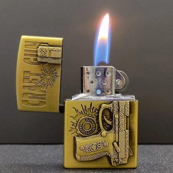 JPack Gun Print Windproof Refillable Cigarette Pocket Lighter with Metal Finish (Golden) - Image 5