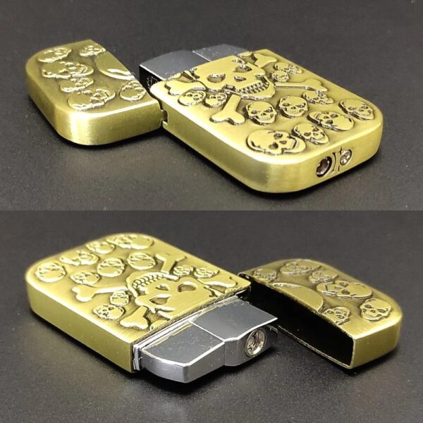 JPack Skull Print Windproof Refillable Cigarette Pocket Lighter with Metal Finish (Golden) - Image 5