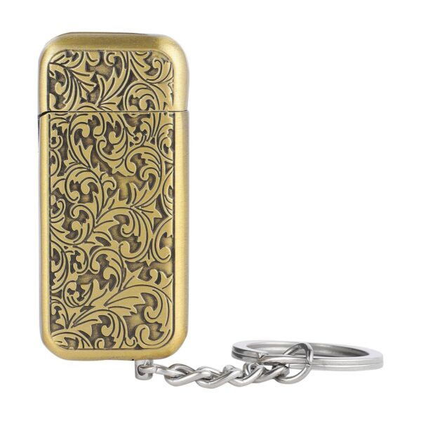 JPack Flower Print Metal Finish Windproof Refillable Cigarette Pocket Lighter with Key Chain (Golden) - Image 8