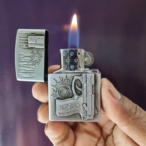 JPack Gun Print Windproof Refillable Cigarette Pocket Lighter with Metal Finish (Silver) - Image 5