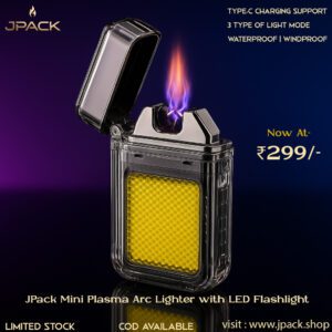 JPack Mini Plasma Arc Lighter with LED Flashlight | USB Rechargeable Keychain Lighter for Cigarettes