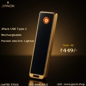 JPack USB Type C Rechargeable Pocket Cigarette Lighter for Men | Windproof Pocket Cigarette Lighter