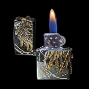 JPack Angel Print Design Refillable Cigarette Pocket Lighter Classic Flame Stylish Look Antique Lighter (Angel-Wings-Black)